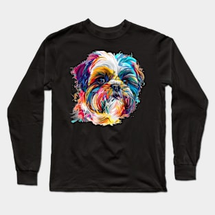 Shih Tzu Colorfull Pop Art Design For Dog Onwer Long Sleeve T-Shirt